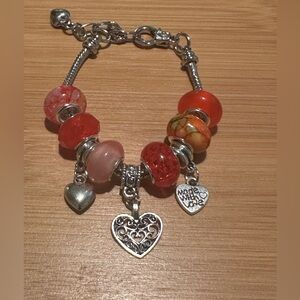 European Style Charm Bracelet Red/Orange 6 inch to 7.5 inch Wrist